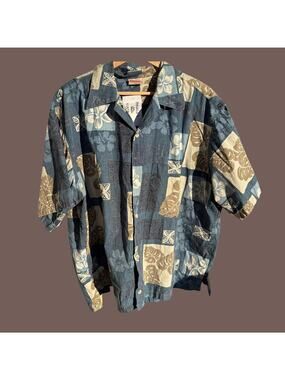 Go Barefoot Hawaiian Shirt | Blue Tropical Print | Size 2XL | Vintage